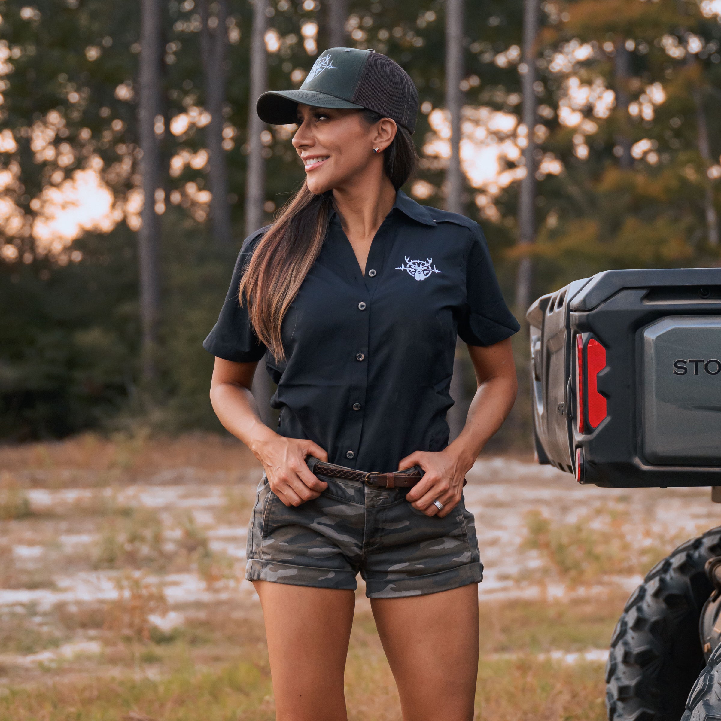 Heartbeat of a Hunter Short Sleeve Women's MicroFiber Shirt - Caviar