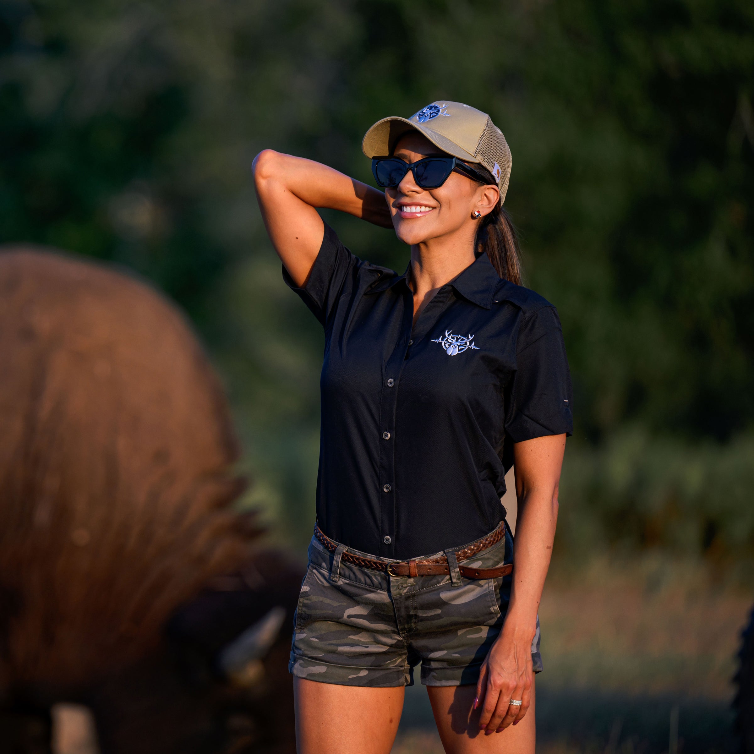 Heartbeat of a Hunter Short Sleeve Women's MicroFiber Shirt - Caviar