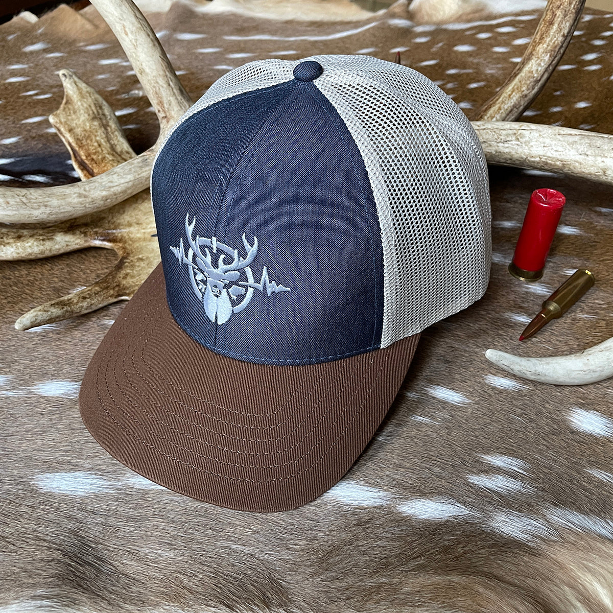Heartbeat of a Hunter Heathered Navy, Khaki & Brown Trucker Cap