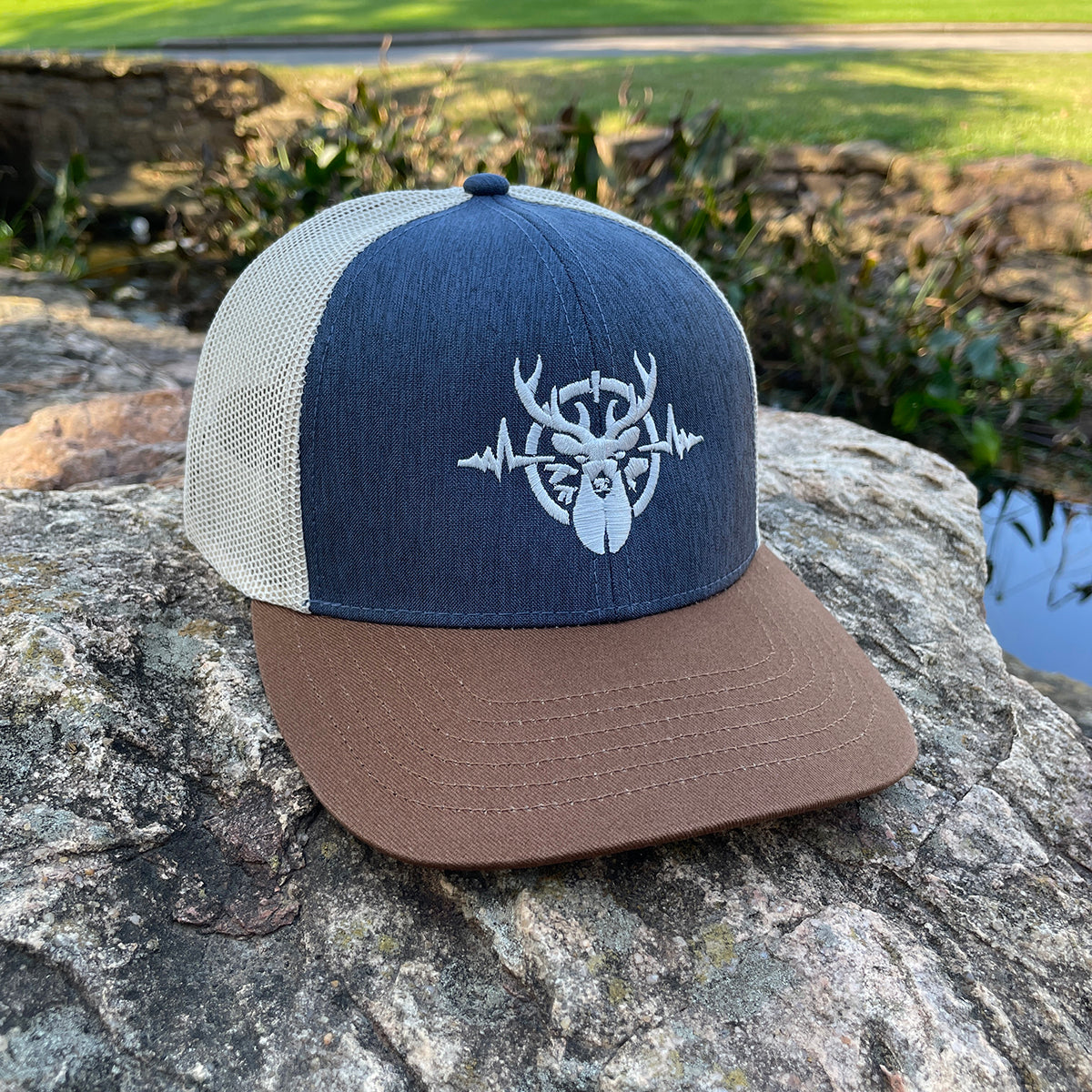 Heartbeat of a Hunter Heathered Navy, Khaki & Brown Trucker Cap