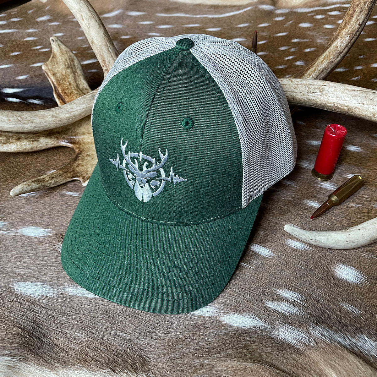 Heartbeat of a Hunter Heather Dark Green & Light Grey Trucker Cap