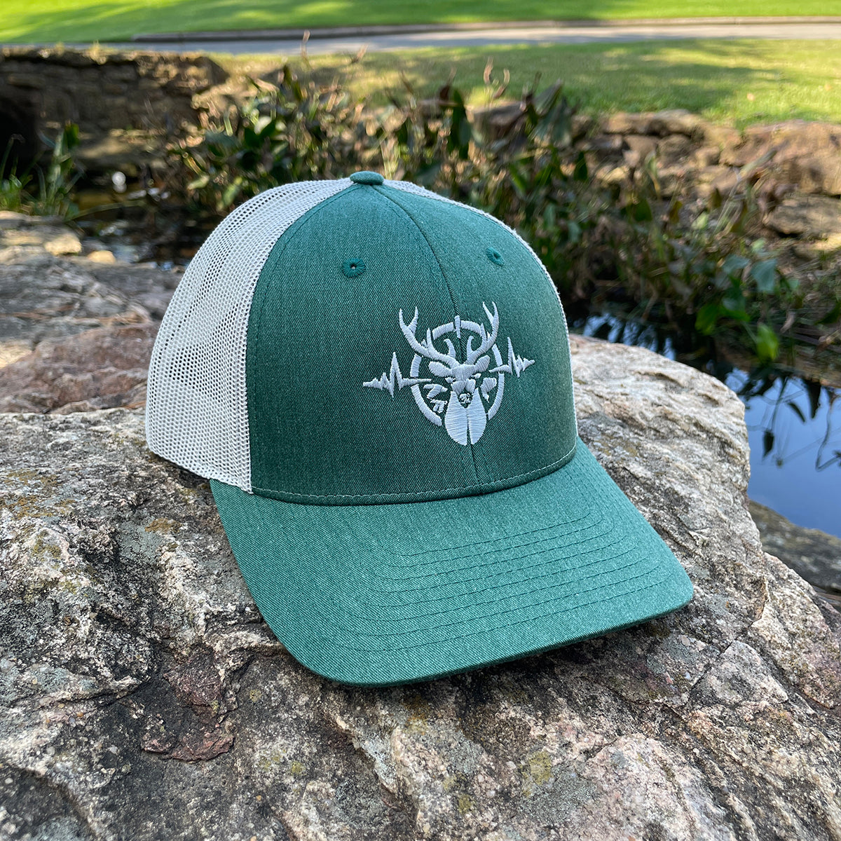 Heartbeat of a Hunter Heather Dark Green & Light Grey Trucker Cap
