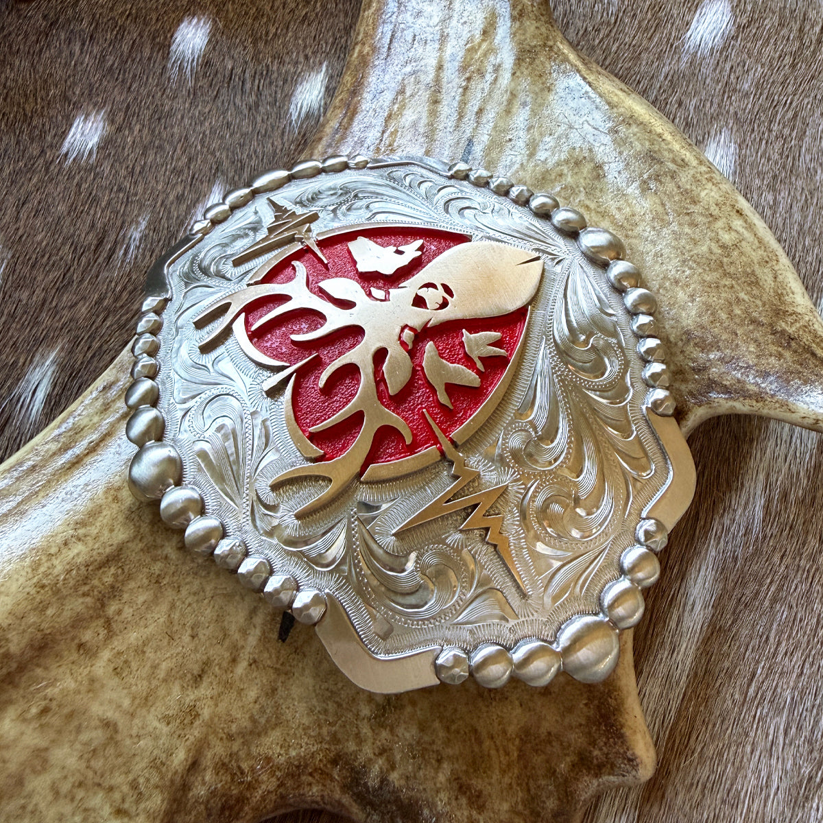 Heartbeat of a Hunter Elipse Red Heart Belt Buckle