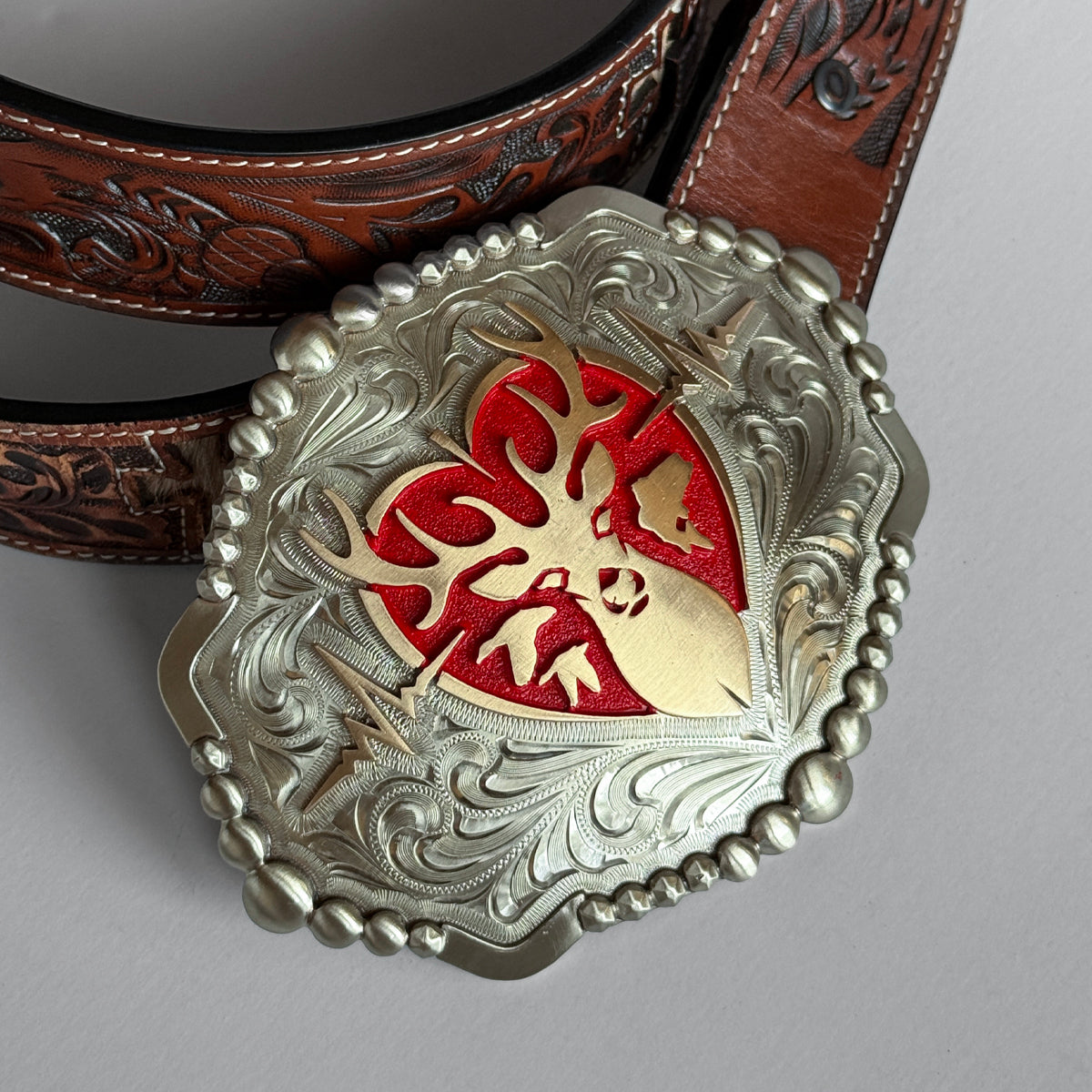 Heartbeat of a Hunter Elipse Red Heart Belt Buckle