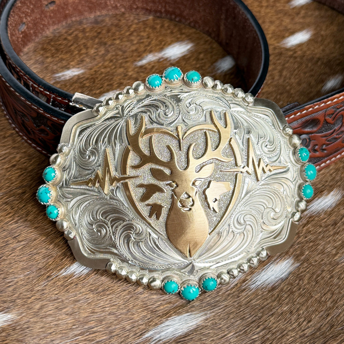 Heartbeat of a Hunter Turquoise Bead Belt Buckle