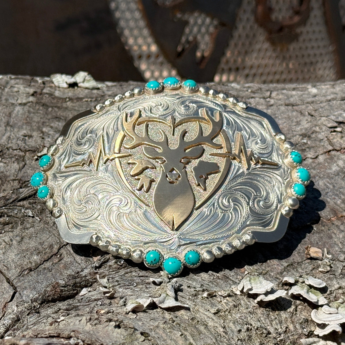 Heartbeat of a Hunter Turquoise Bead Belt Buckle