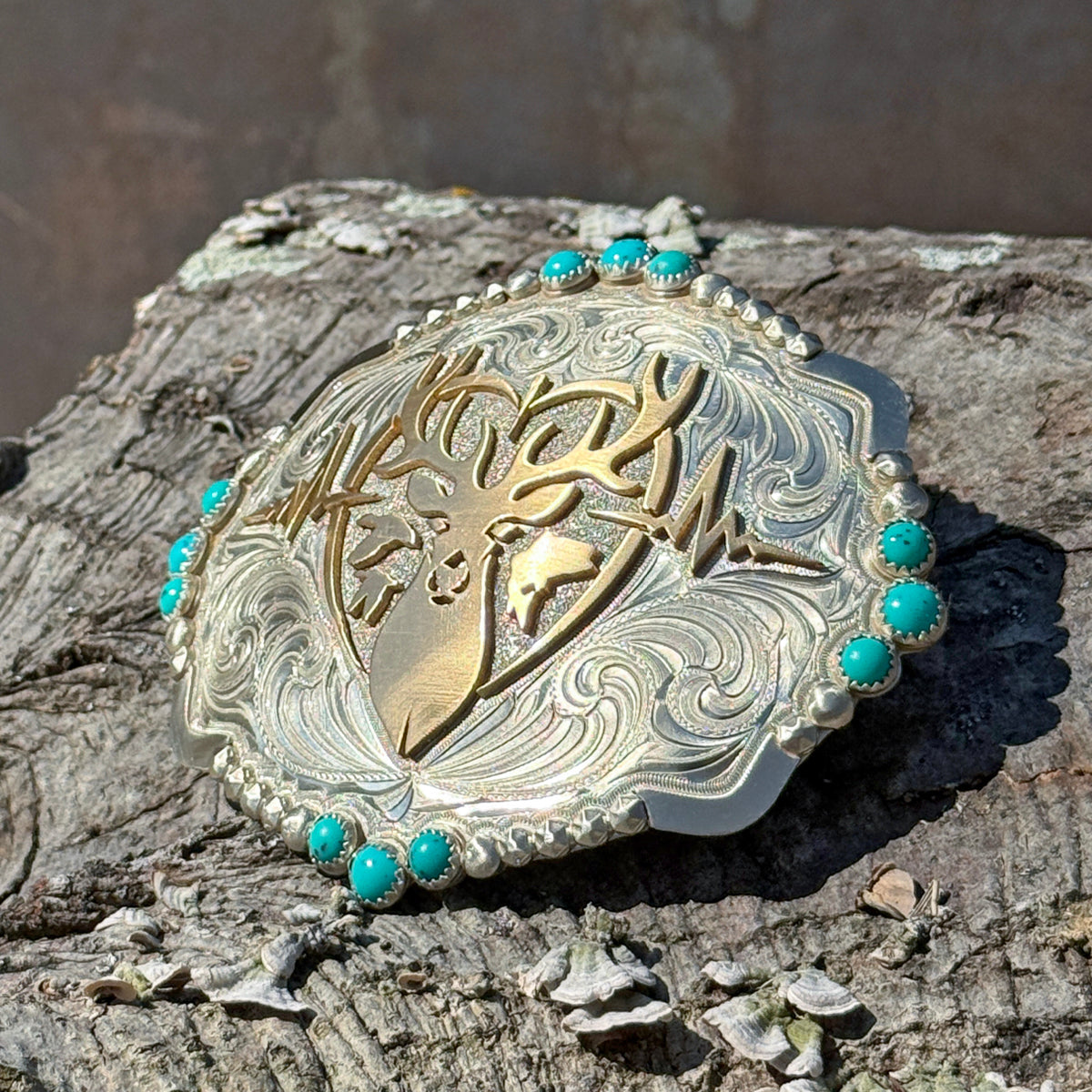 Heartbeat of a Hunter Turquoise Bead Belt Buckle