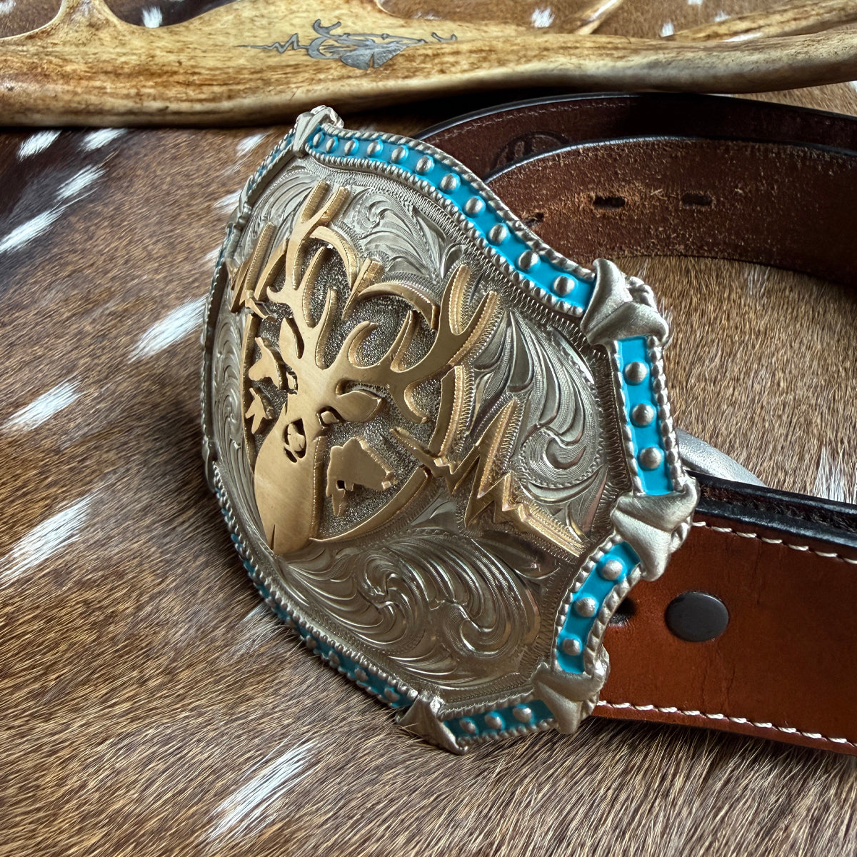 Heartbeat of a Hunter Large Western Turquoise Trim Belt Buckle