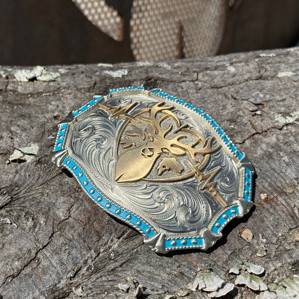Heartbeat of a Hunter Large Western Turquoise Trim Belt Buckle