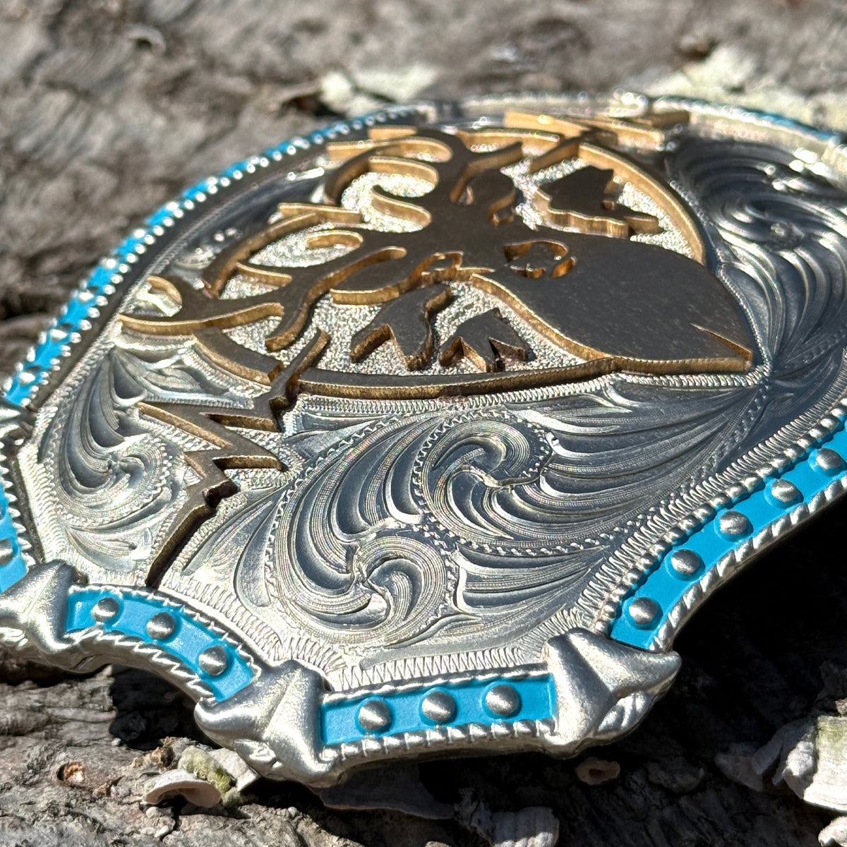 Heartbeat of a Hunter Large Western Turquoise Trim Belt Buckle
