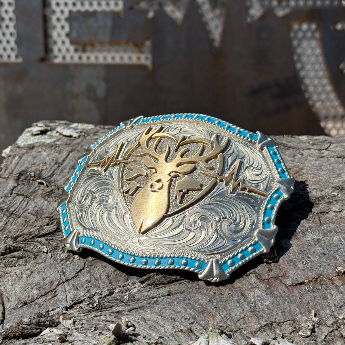 Heartbeat of a Hunter Large Western Turquoise Trim Belt Buckle