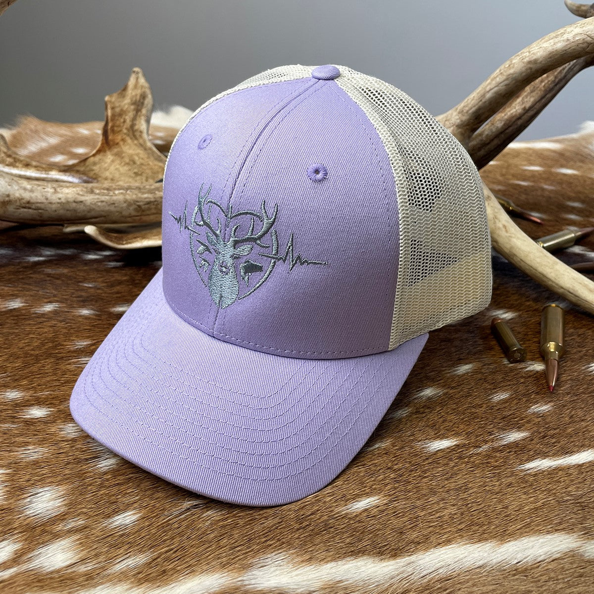 Heartbeat of a Huntress Lavender & White Trucker Cap