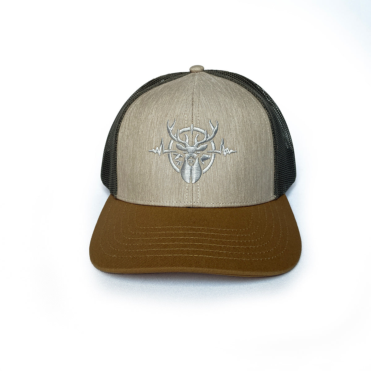 Heartbeat of a Hunter Heathered Stone, Loden, Old Gold Trucker Hat