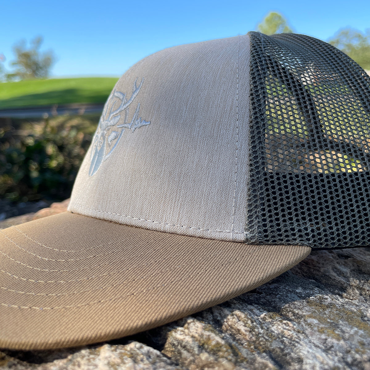 Heartbeat of a Hunter Heathered Stone, Loden, Old Gold Trucker Hat