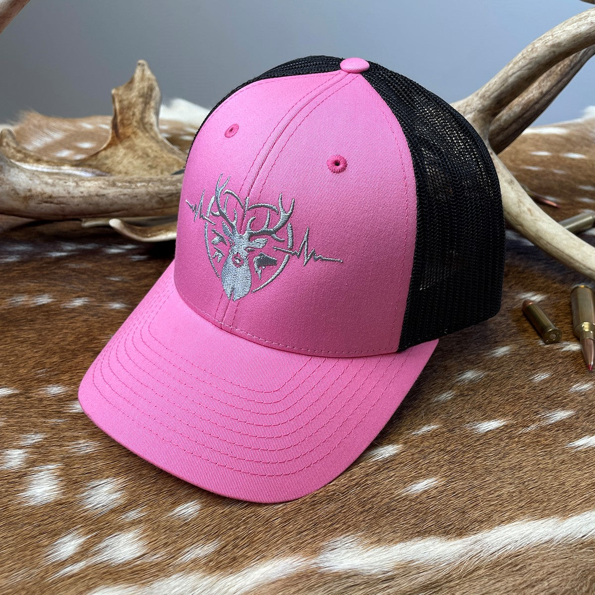 Heartbeat of a Huntress Pink & Black Trucker Cap