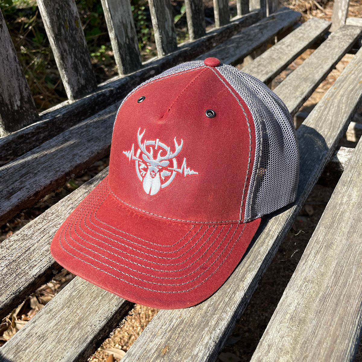 Heartbeat of a Hunter Burnt Red & Charcoal Hawthorne Trucker Cap