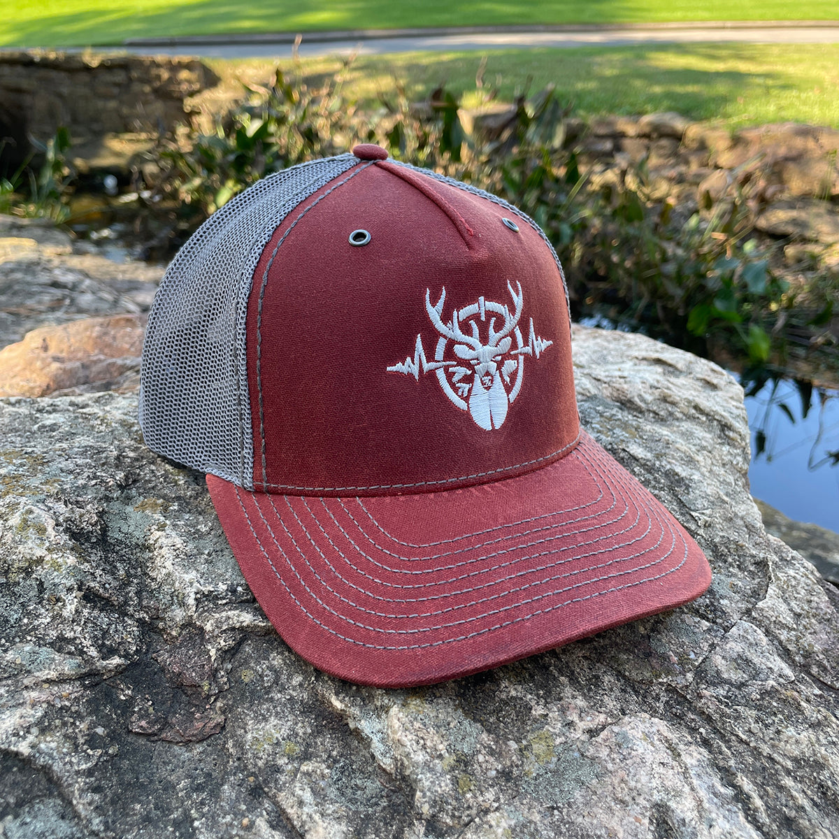 Heartbeat of a Hunter Burnt Red & Charcoal Hawthorne Trucker Cap