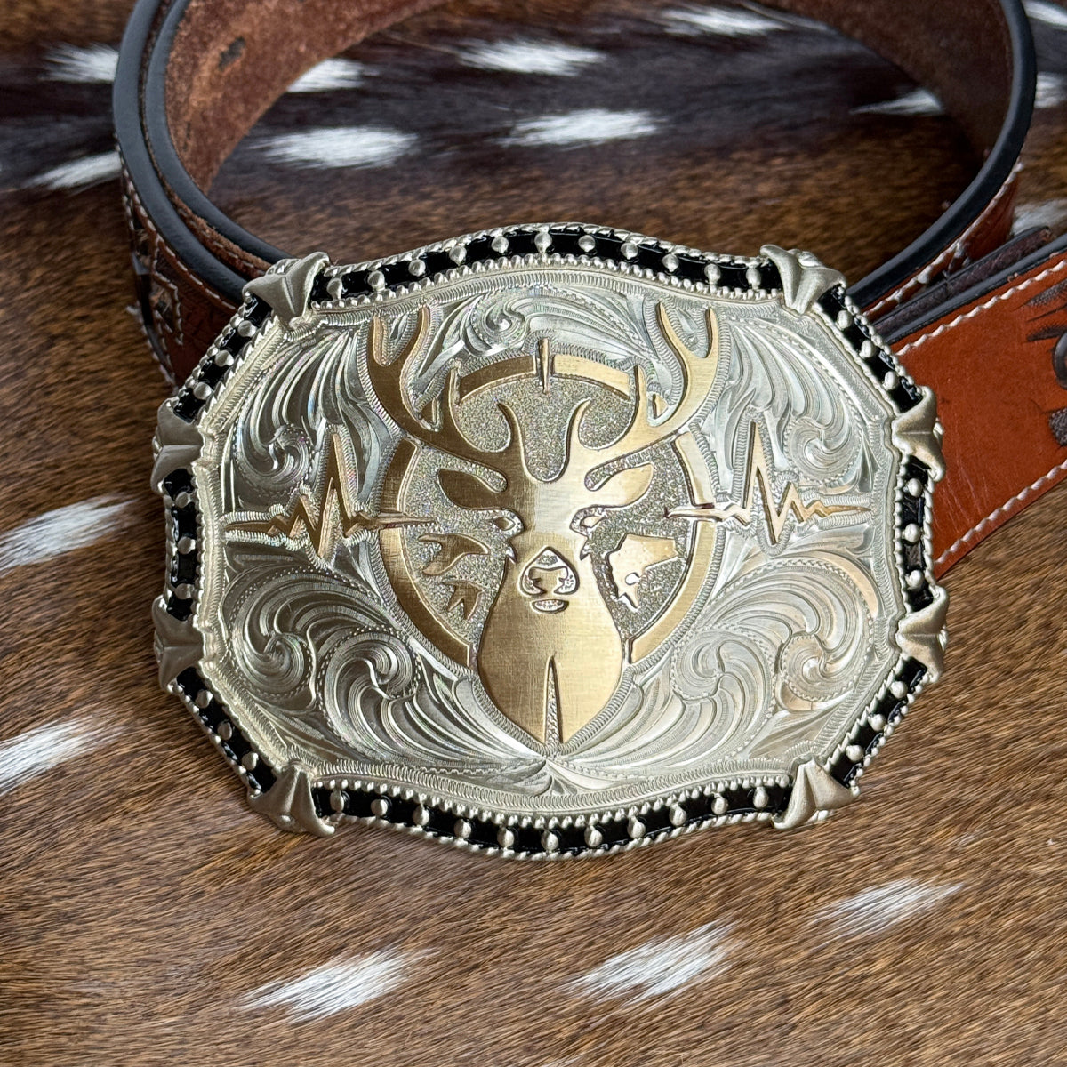 Heartbeat of a Hunter Western Black Trim Belt Buckle