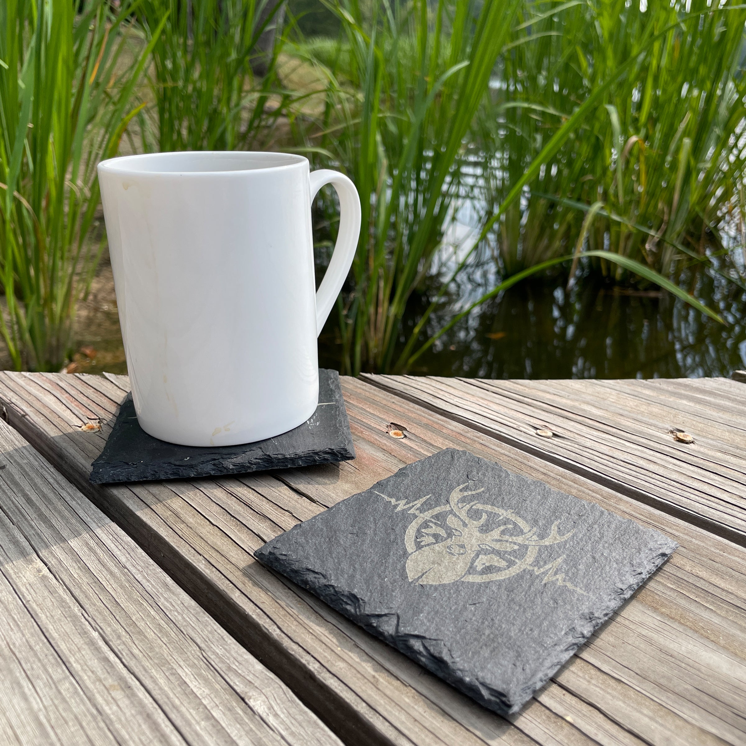 Slate Coasters with Heartbeat of a Hunter Logo Engraved