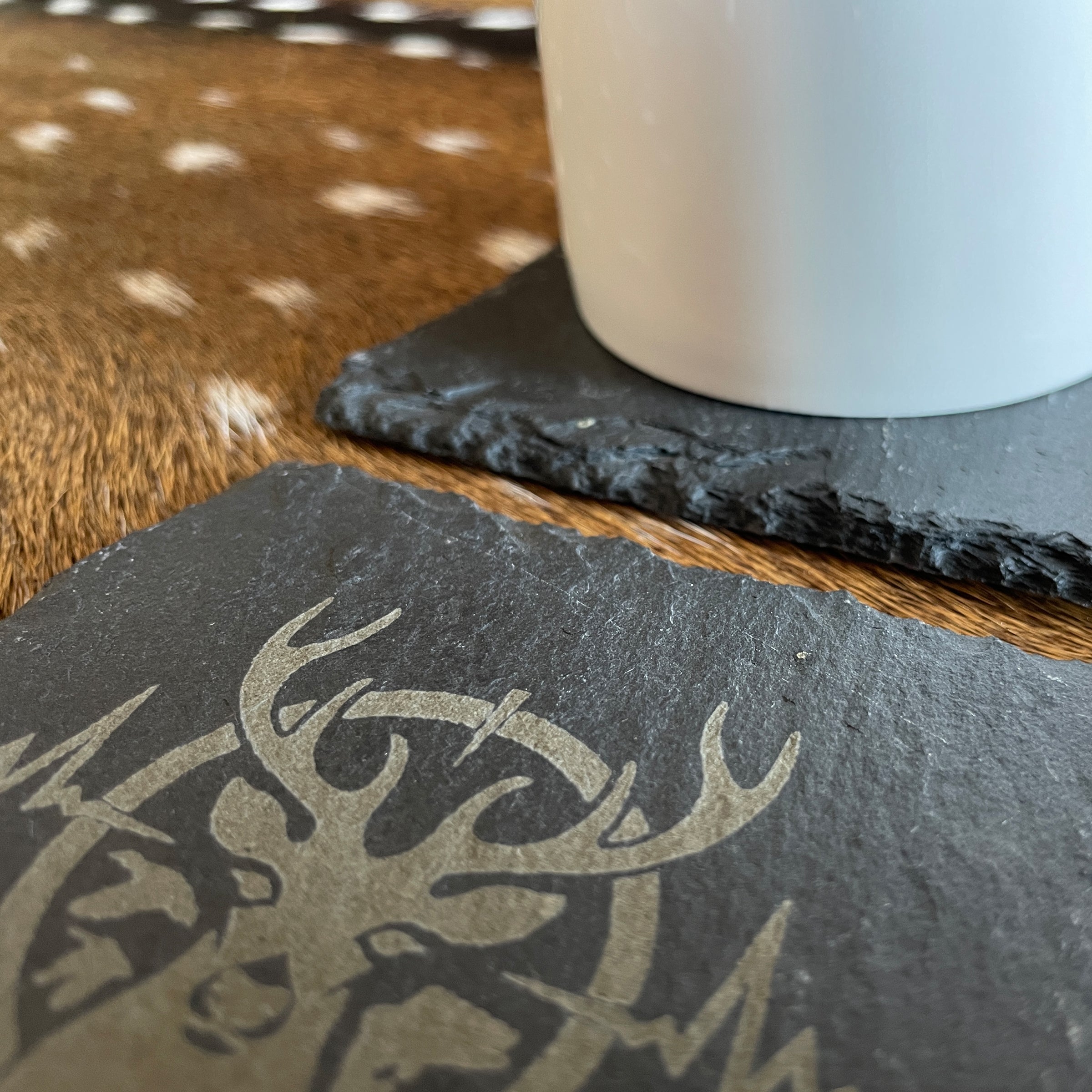 Slate Coasters with Heartbeat of a Hunter Logo Engraved