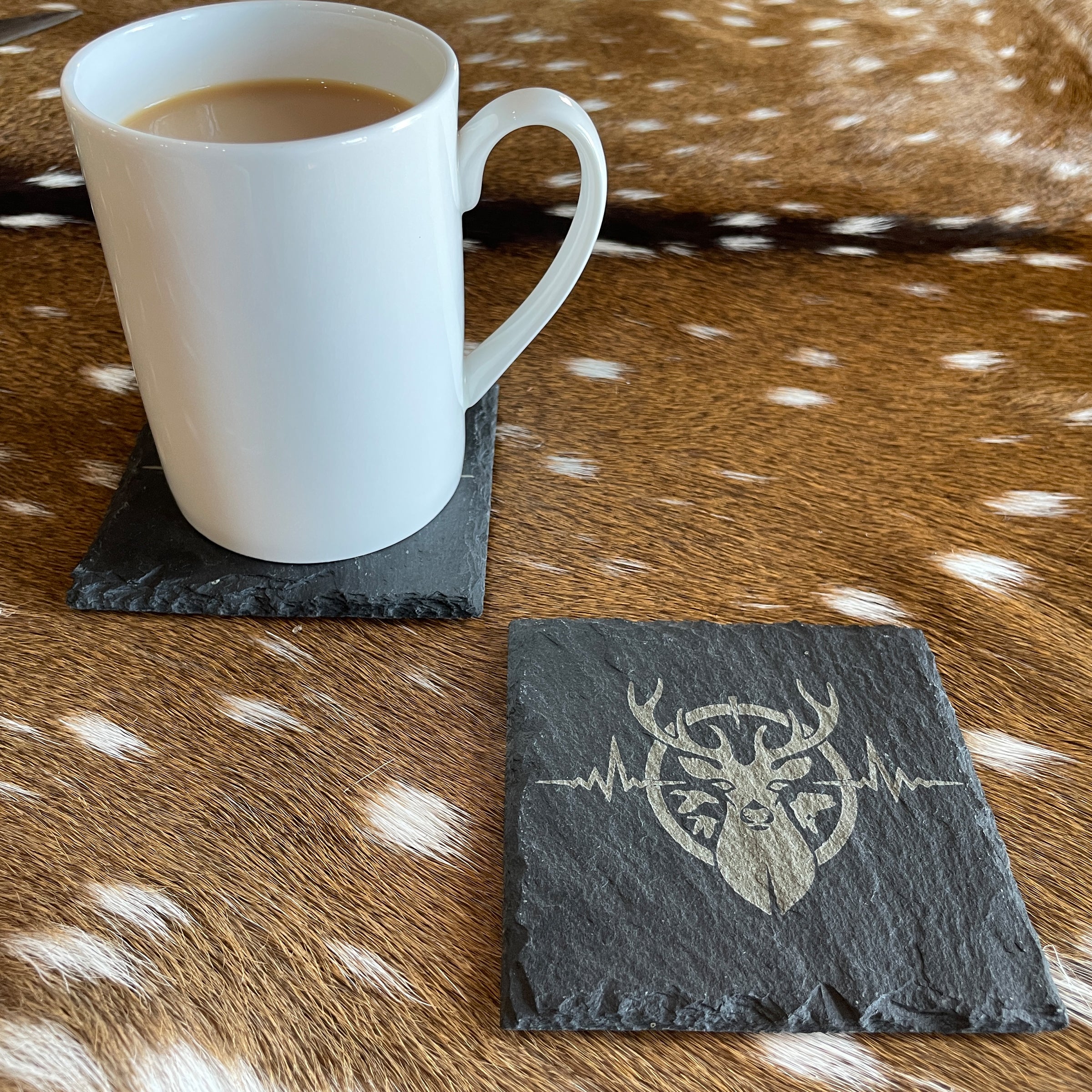 Slate Coasters with Heartbeat of a Hunter Logo Engraved