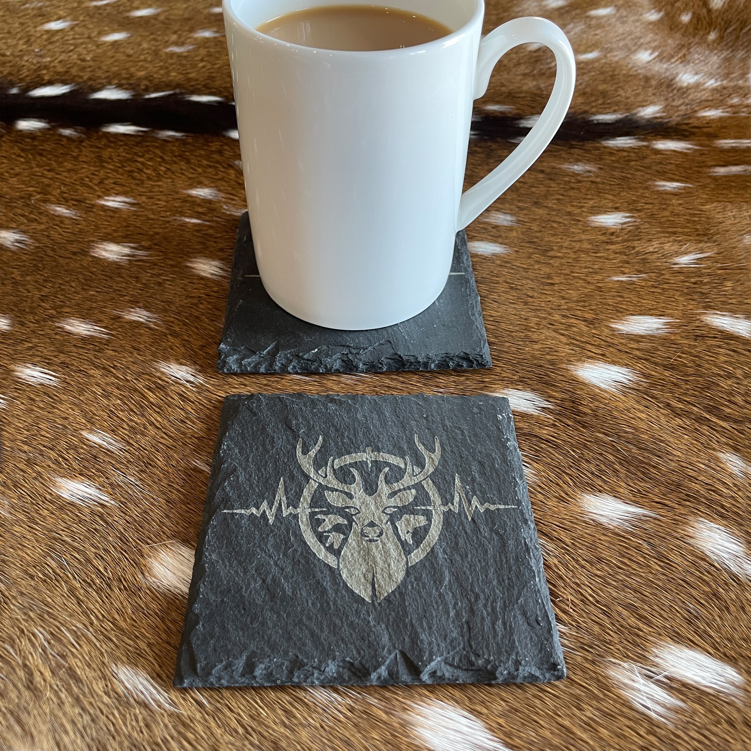 Slate Coasters with Heartbeat of a Hunter Logo Engraved