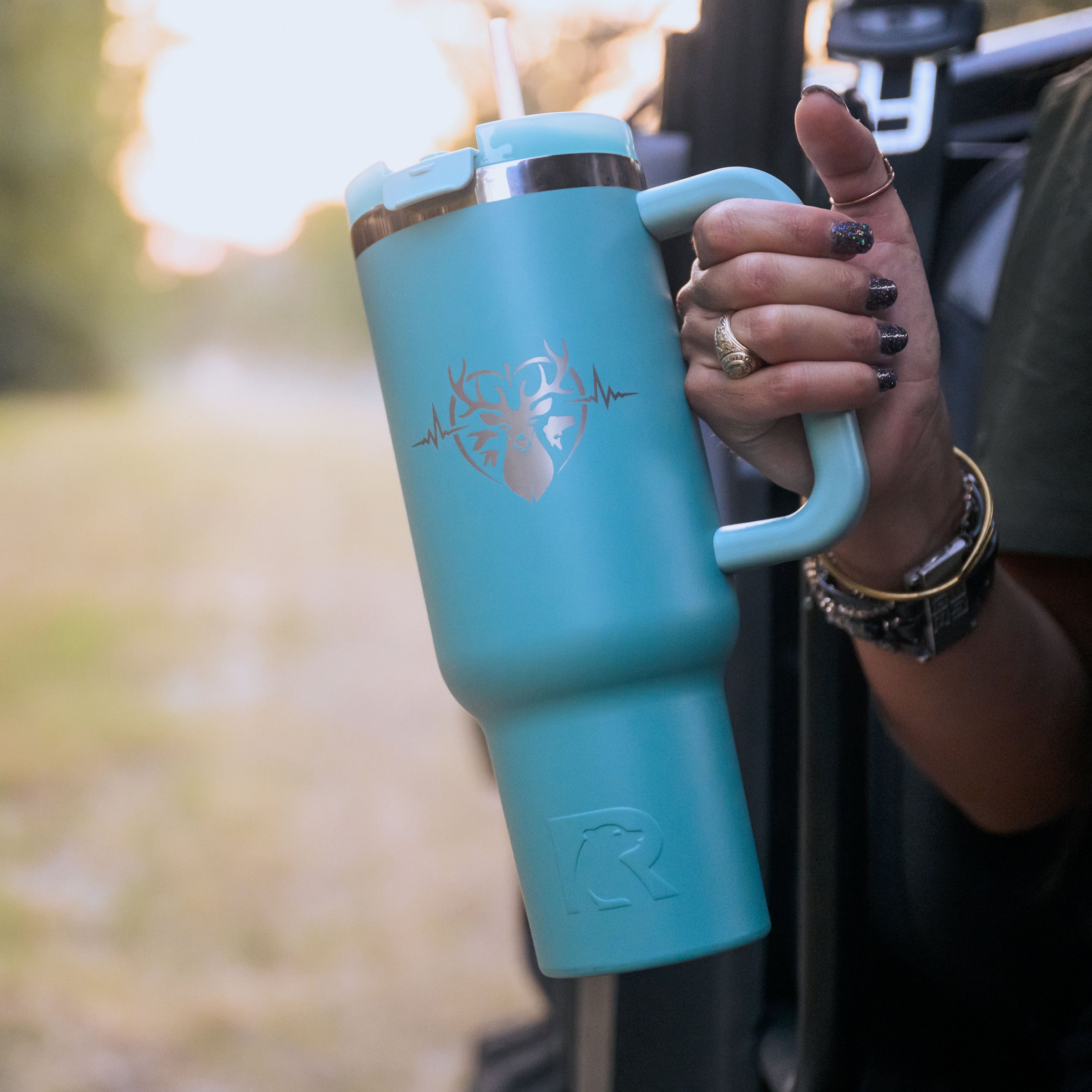 Heartbeat of a Hunter 40 oz. Road Trip Tumbler -Teal