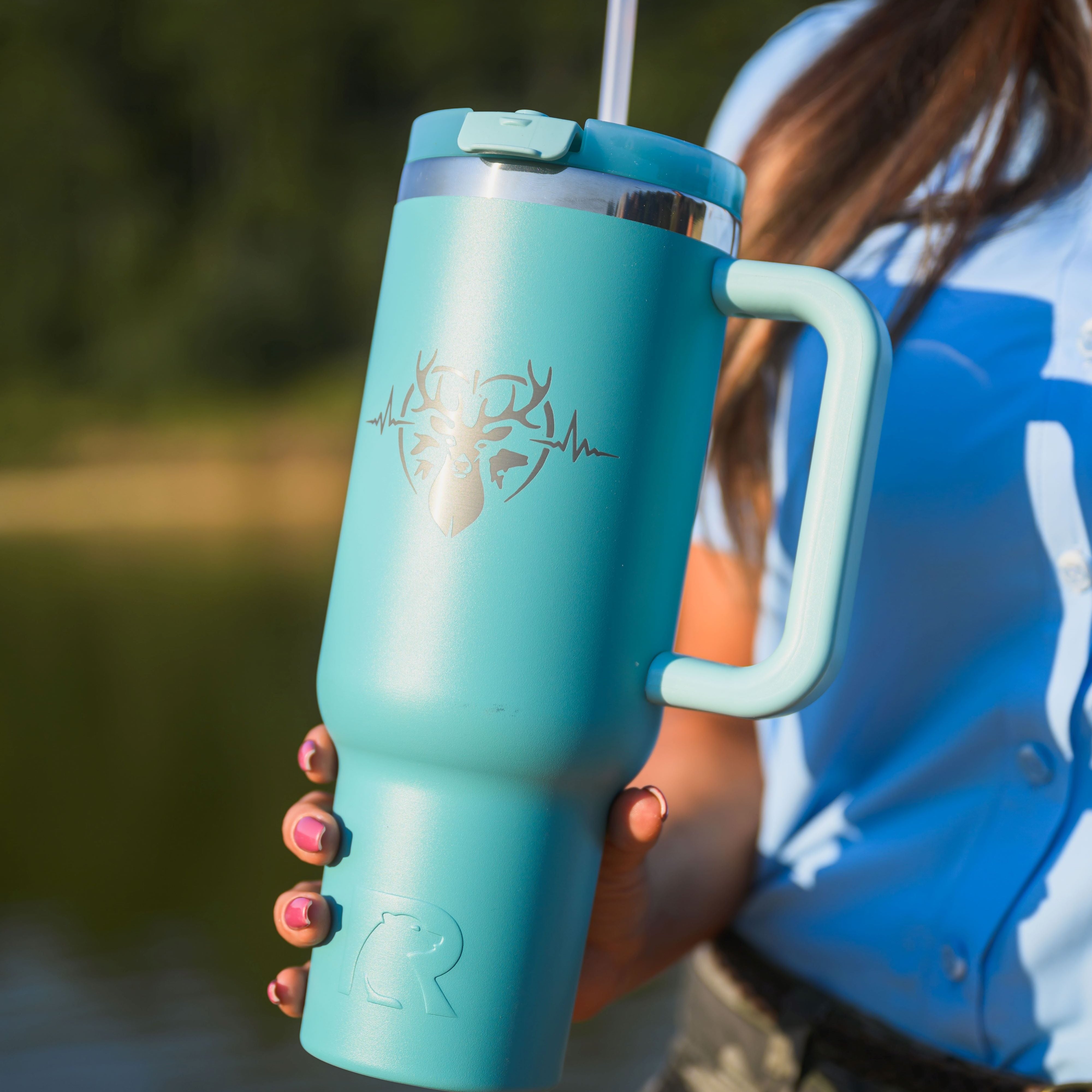 Heartbeat of a Hunter 40 oz. Road Trip Tumbler -Teal