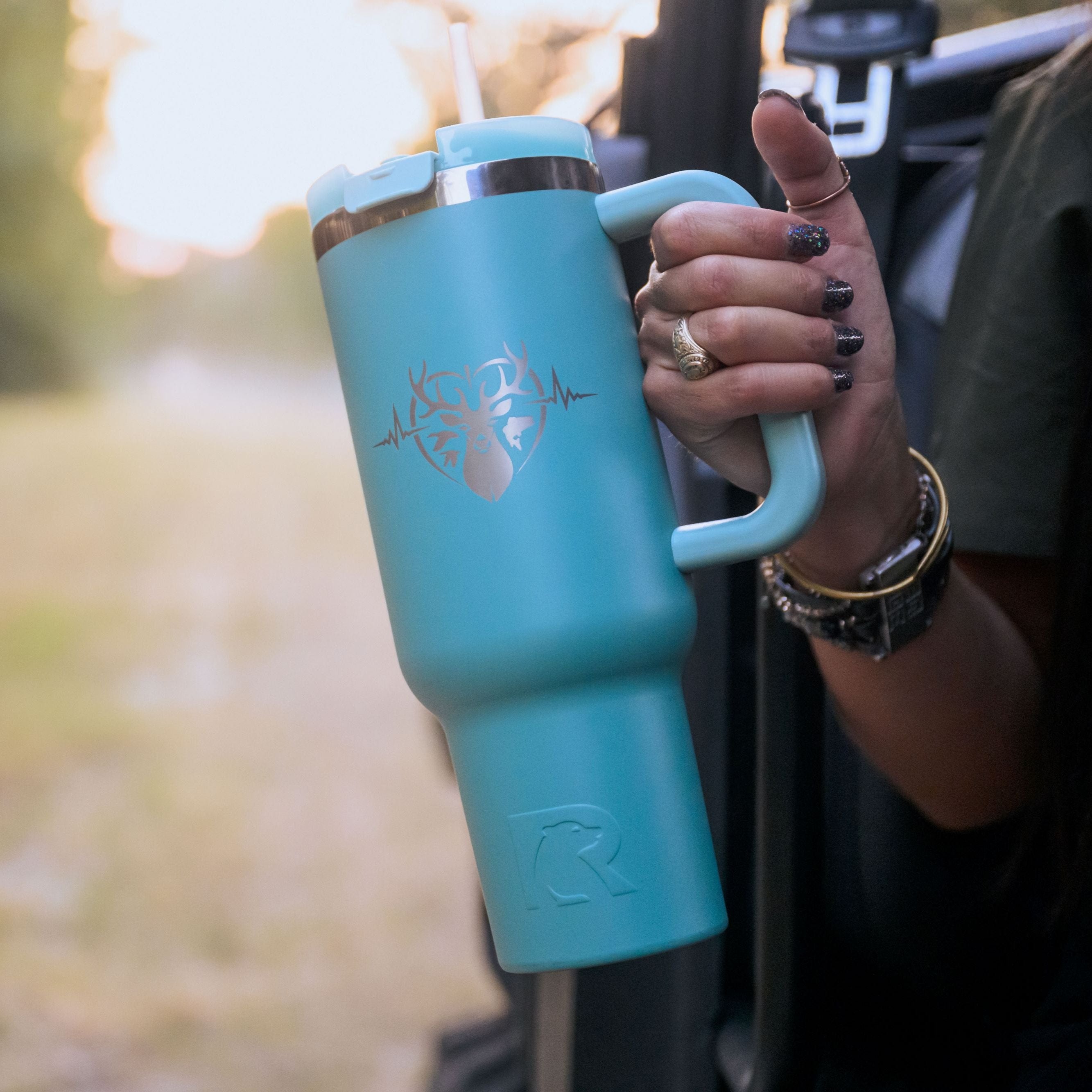 Heartbeat of a Hunter 40 oz. Road Trip Tumbler -Teal
